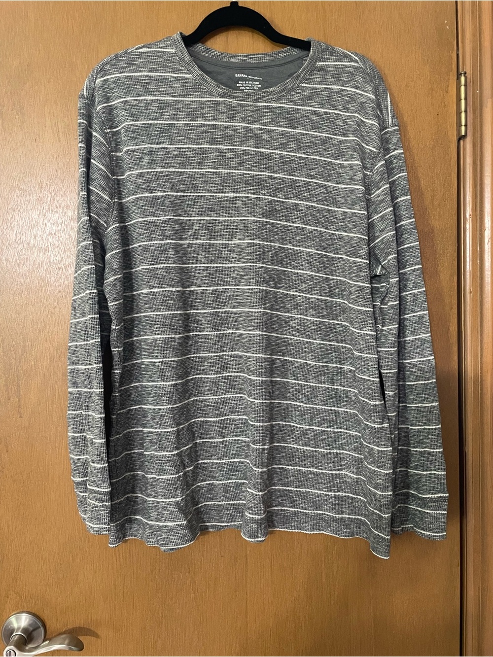 Banana Republic Gray Striped Long-Sleeve Crewneck
